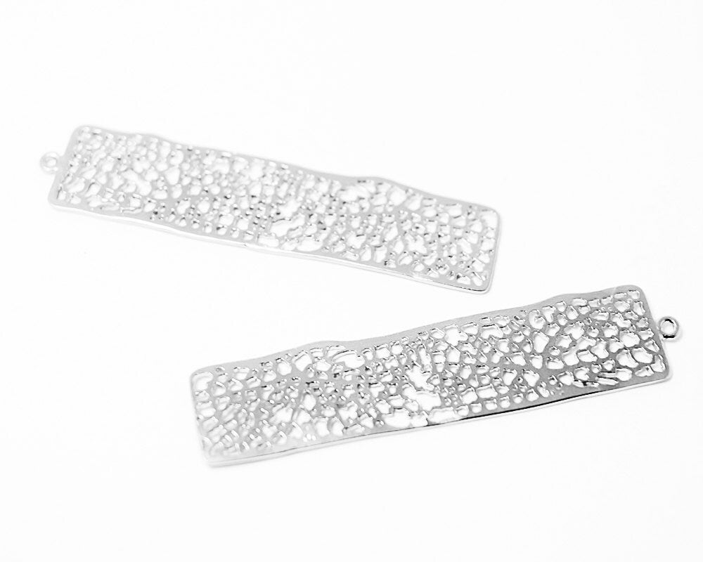 [P0277]2pcs/Mesh Bar Pendant Large/Brass/Matte Rhodium/54 x 13mm