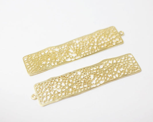 [P0277]2pcs/Mesh Bar Pendant Large/Brass/Matte Gold/54 x 13mm