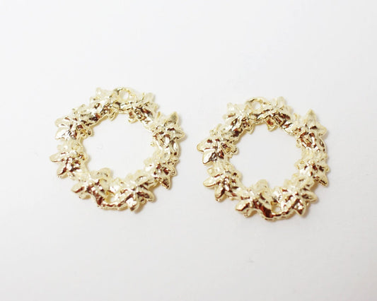 [P0278]2pcs/Wreaths Pendant/Brass/Matte Gold/22mm