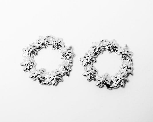 [P0278]2pcs/Wreaths Pendant/Brass/Matte Rhodium/22mm