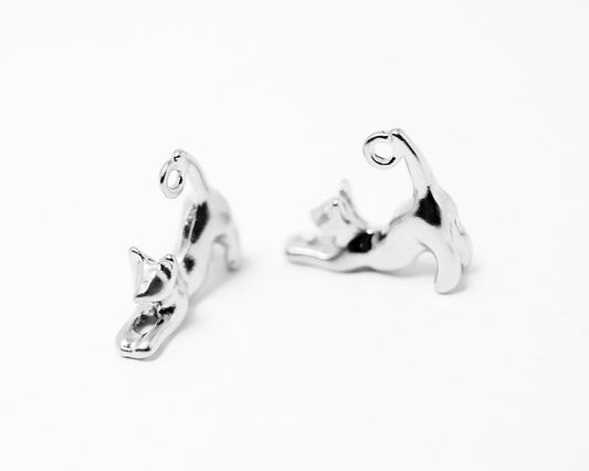 [P0279]2pcs/Cat Pendant/Brass/Matte Rhodium/16 x14mm