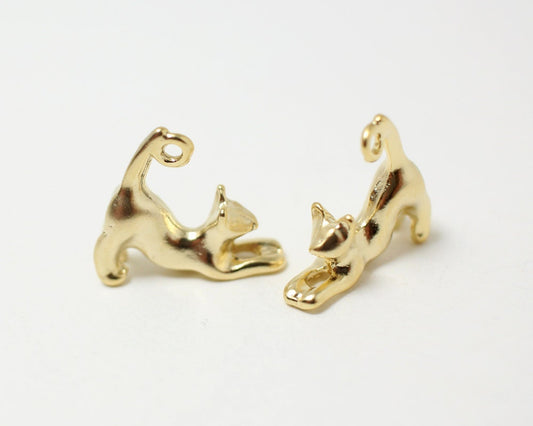 [P0279]2pcs/Cat Pendant/Brass/Matte Gold/16 x14mm