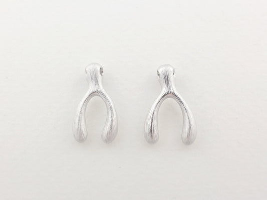 [P0027]2pcs/Wishbone Pendant/Brass/Matte Rhodium/11x 17mm