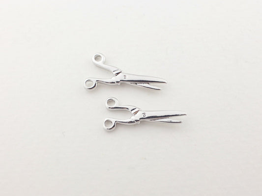 [P0028]2pcs/Scissors Pendant/Brass/Rhodium/7 x 20 mm