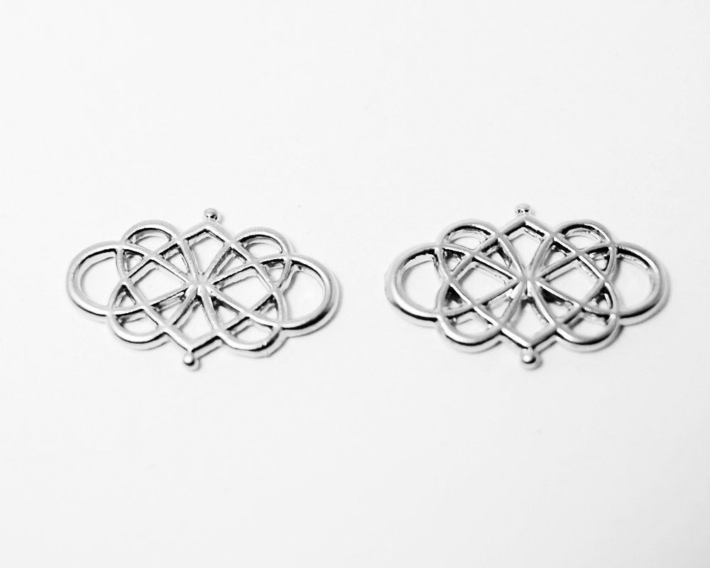 [P0281]2pcs/Paisley Pendant Connector/Pewter/Matte Rhodium/20 x18mm