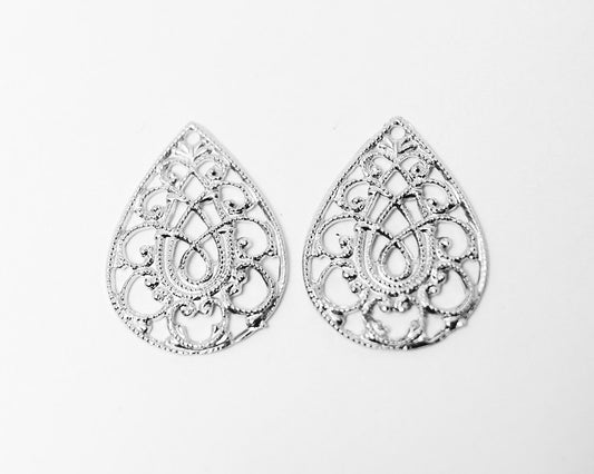 [P0282]2pcs/Paisley Drop Pendant/Pewter/Matte Rhodium/23 x18mm