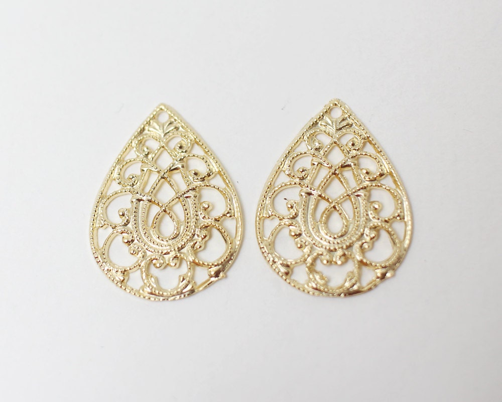 [P0282]2pcs/Paisley Drop Pendant/Pewter/Matte Gold/23 x18mm