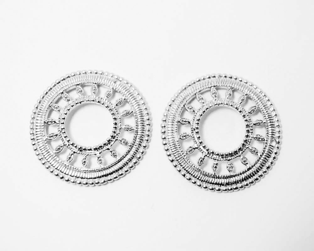 [P0283]2pcs/Antique Wheel Pendant/Pewter/Matte Rhodium/27.5mm