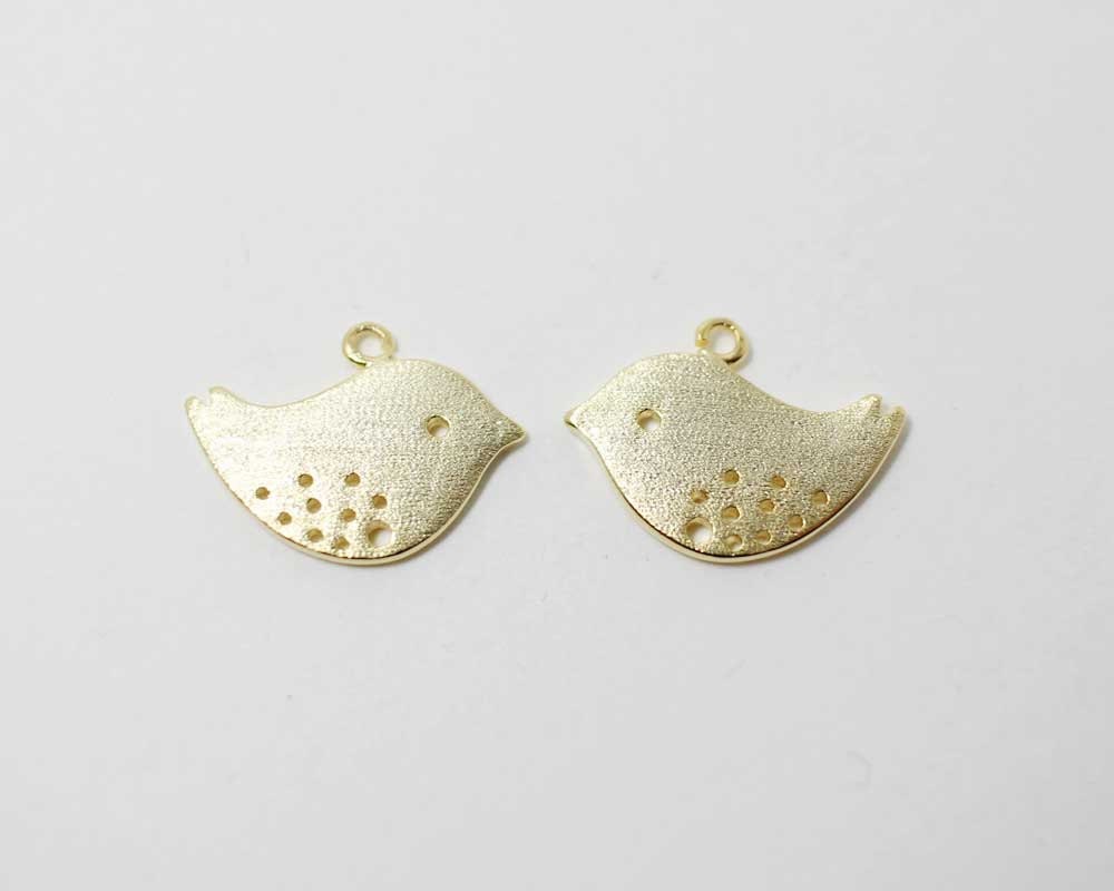 [P0285]2pcs/Sparrow Bird Charm Pendant/Brass/Gold/17x12mm