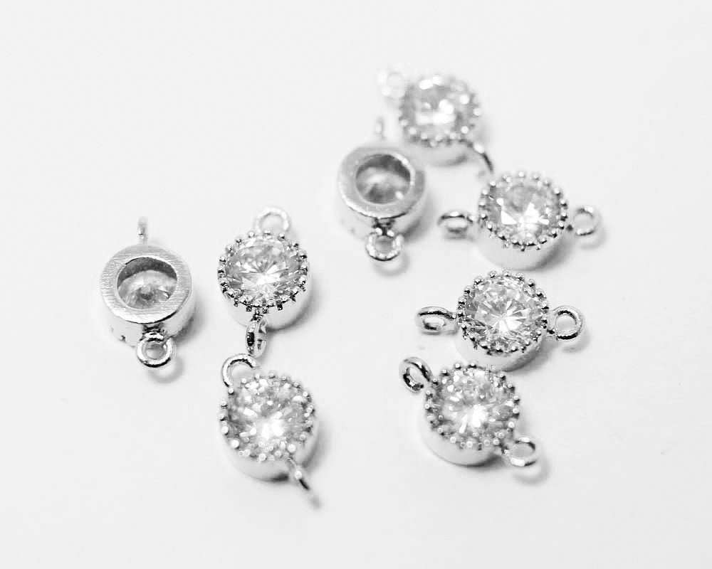 [P0286]4pcs/Small Cup Cubic Zirconia Pendant/Brass/Rhodium/11x6mm