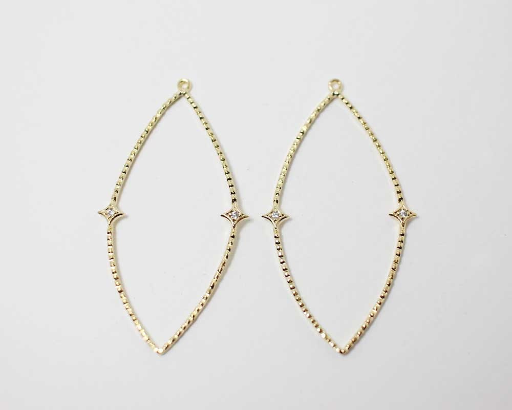 [P0287]2pcs/Large Oval Pendant + Cubic/Brass/Gold/23x48.5mm