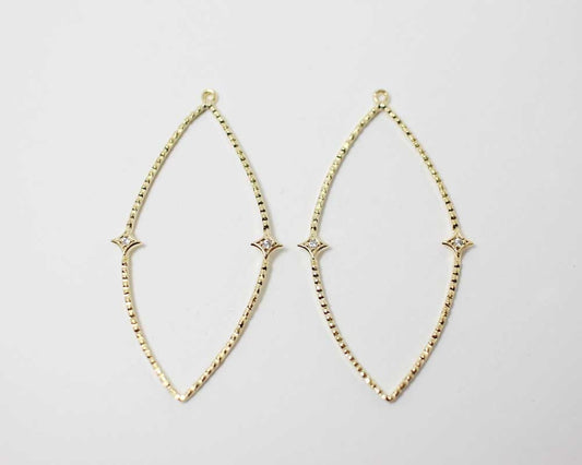 [P0287]2pcs/Large Oval Pendant + Cubic/Brass/Gold/23x48.5mm