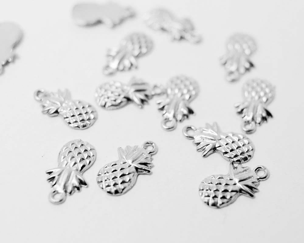 [P0289]4pcs/Flat Pineapple Pendant/Brass/Matte Rhodium/6.5x11.5mm