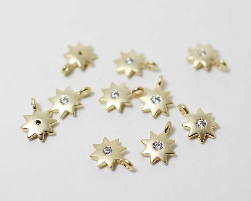 [P0292]2pcs/Tiny Little Star Pendant+ Cubic/Brass/Matte Gold/6 x 8mm