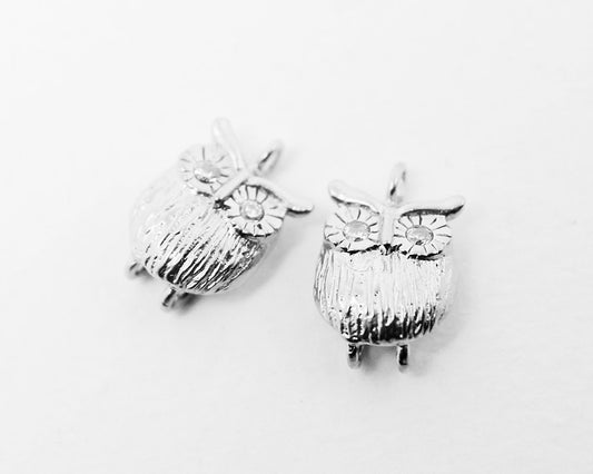 [P0298]2pcs/Cubic Eyed Owl Pendant Connector/Brass/Matte Rhodium/8x 12mm