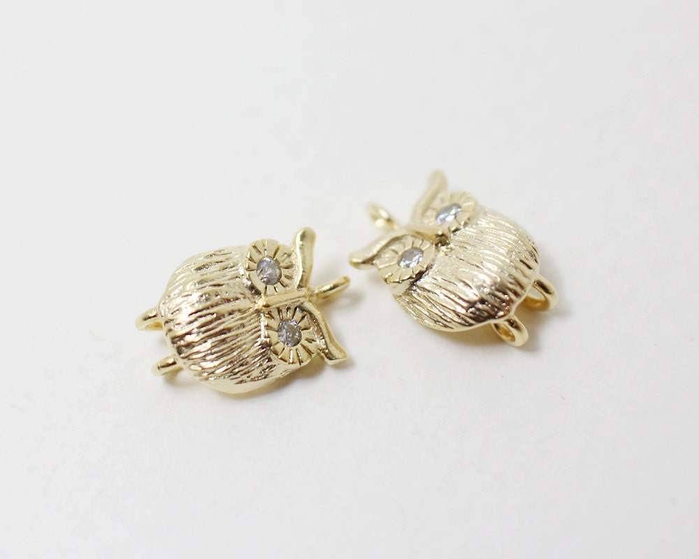 [P0298]2pcs/Cubic Eyed Owl Pendant Connector/Brass/Matte Gold/8x 12mm