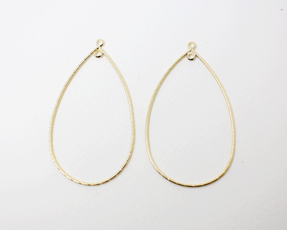 [P0299]2pcs/Teardrop Pendant Connector with 2 rings Large/Brass/Matte Gold/30x51mm