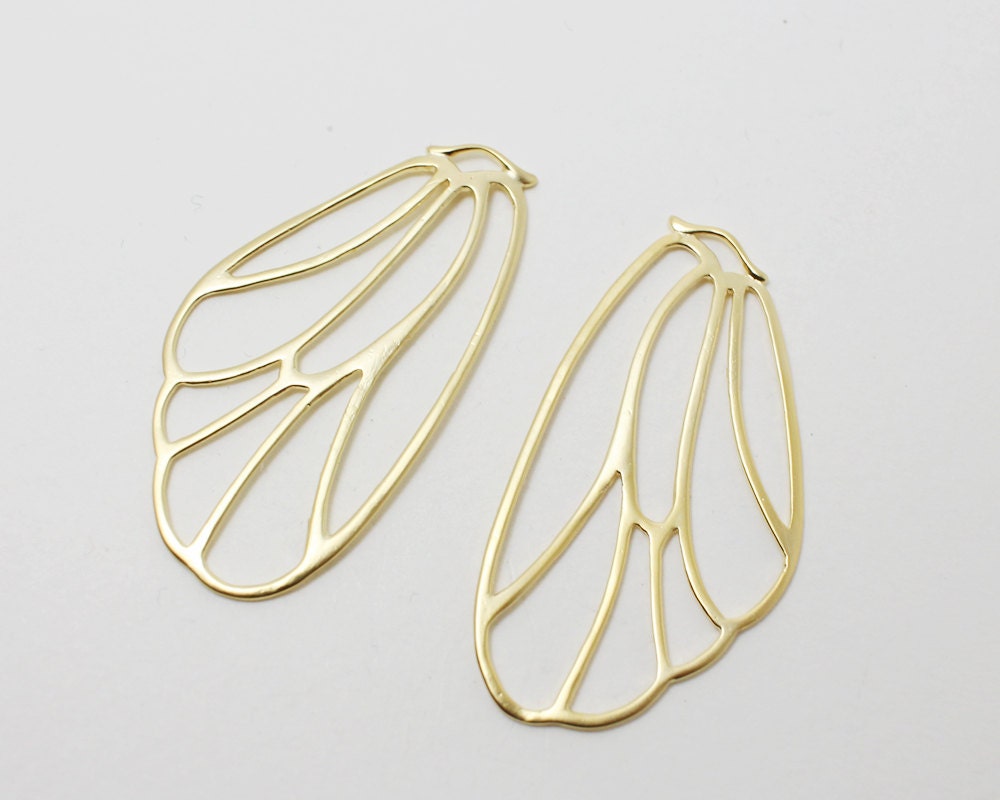 [P0301]1 Pair(Right and Left)/Butterfly wings Pendant connector/Brass/Matte Gold/21x40.5mm