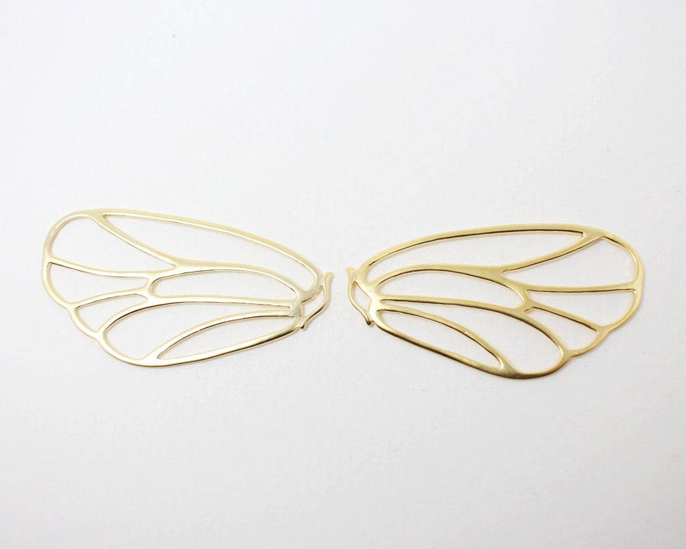 [P0301]1 Pair(Right and Left)/Butterfly wings Pendant connector/Brass/Matte Gold/21x40.5mm