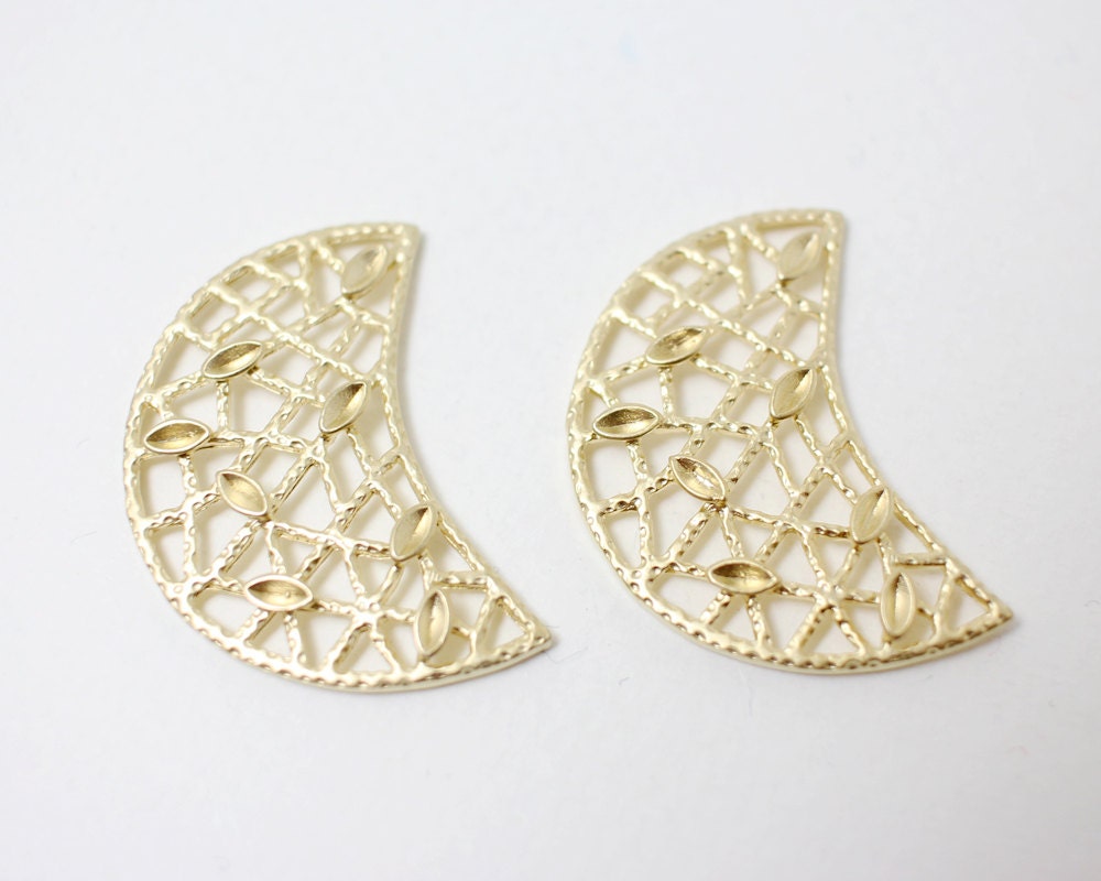 [P0310]2pcs/Crescent Shape Branch Net Pendant Connector/Brass/Matte Gold/21x30mm