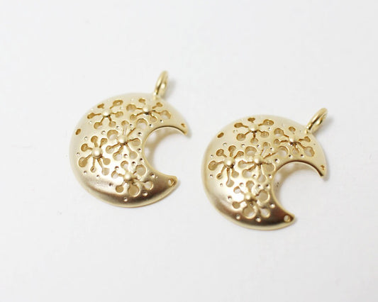 [P0312]2pcs/Crescent Pendant/Brass/Matte Gold/15x19mm