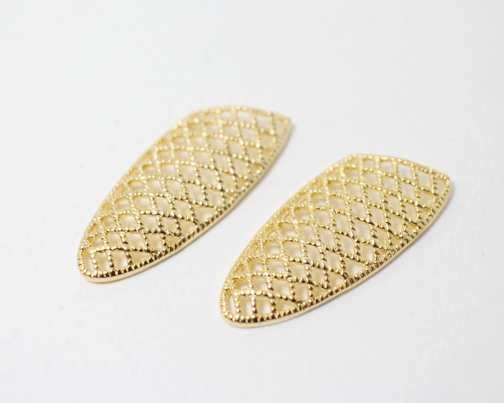 [P0313]2pcs/Cutting Net Ellipse Pendant Connector/Brass/Matte Gold/35x16mm