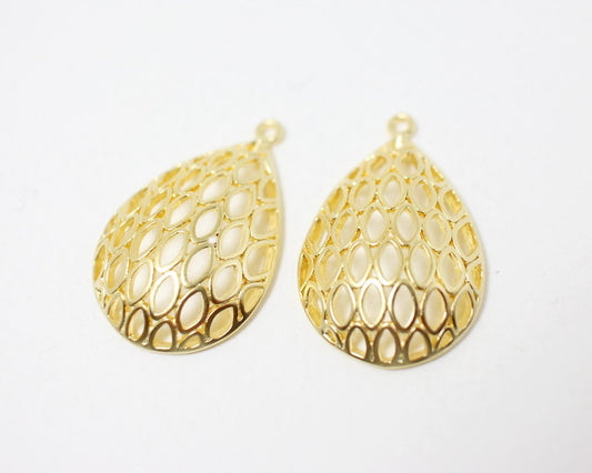 [P0314]2pcs/Netting Drop Pendant/Brass/Matte Gold/18x28mm