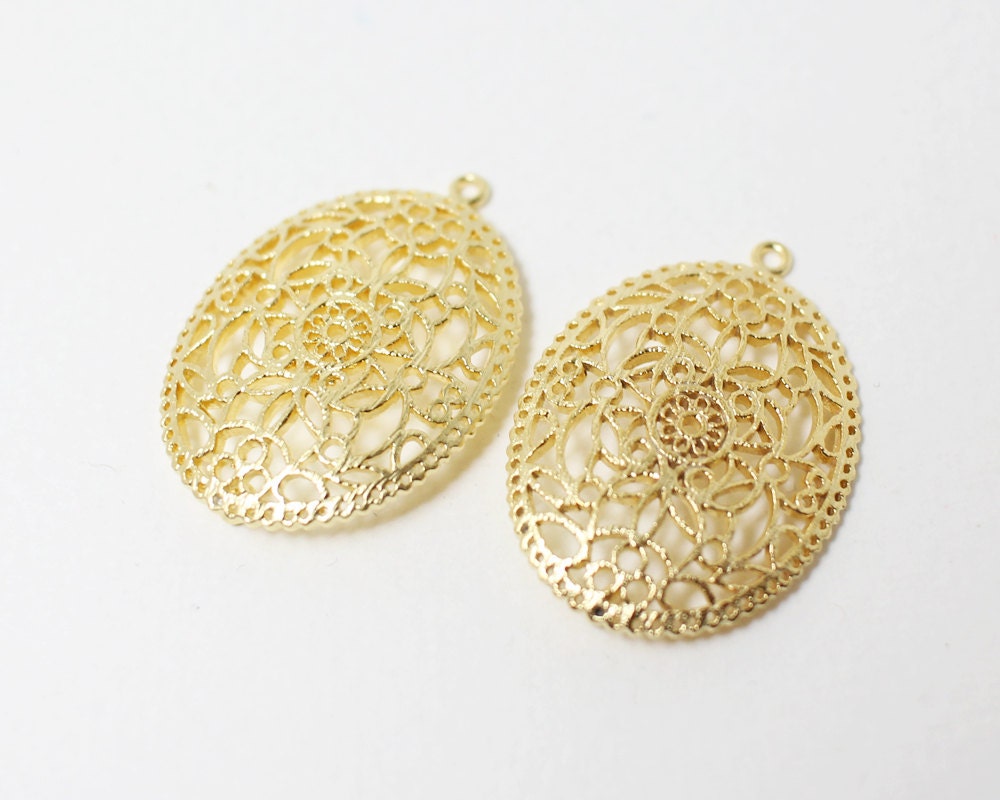 [P0316]2pcs/Paisley Pattern  oval  Pendant Connector/Brass/Matte Gold/20x29mm