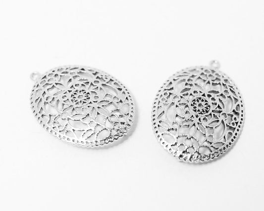 [P0316]2pcs/Paisley Pattern  oval  Pendant Connector/Brass/Matte Rhodium/20x29mm