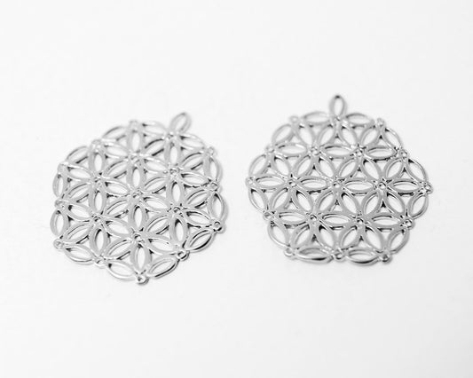 [P0317]2pcs/Hexagon Shape Mosaic Pendant/Brass/Matte Rhodium/21x24mm