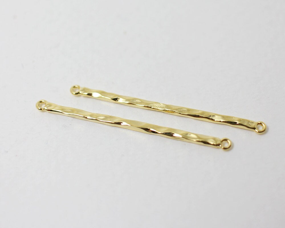 [P0321]2pcs/Thin Hammered Bar Pendant/Brass/Gold/34x1.5mm