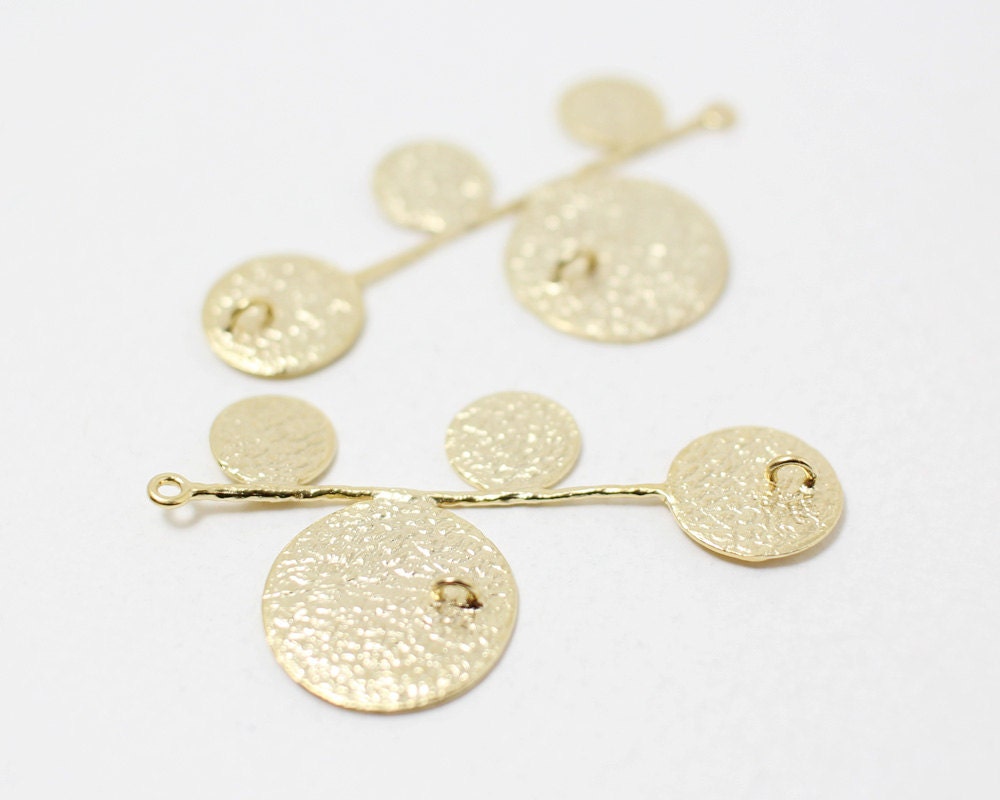 [P0322]1 Pair(Left & Right)/Brushed 4circles Pendant For Earrings/Brass/Matte Gold/36x20mm