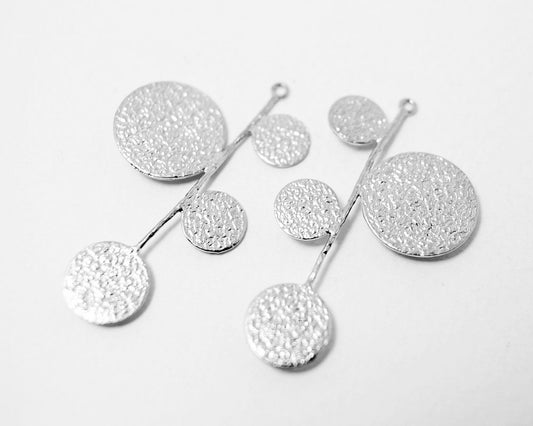 [P0322]1 Pair(Left & Right)/Brushed 4circles Pendant For Earrings/Brass/Matte Rhodium/36x20mm