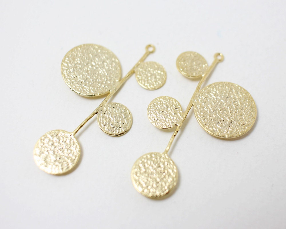 [P0322]1 Pair(Left & Right)/Brushed 4circles Pendant For Earrings/Brass/Matte Gold/36x20mm