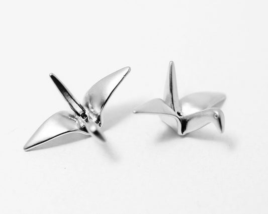 [P0324]2pcs/Origami Crane Pendant/Brass/Matte Rhodium/25x16mm