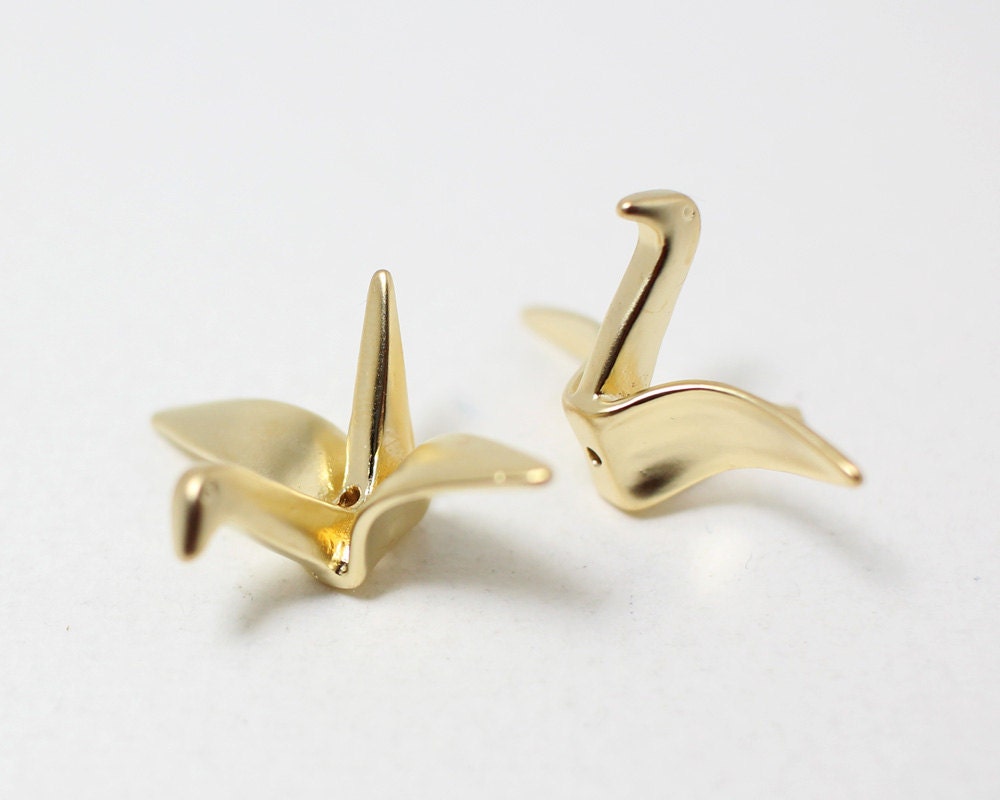 [P0324]2pcs/Origami Crane Pendant/Brass/Matte Gold/25x16mm