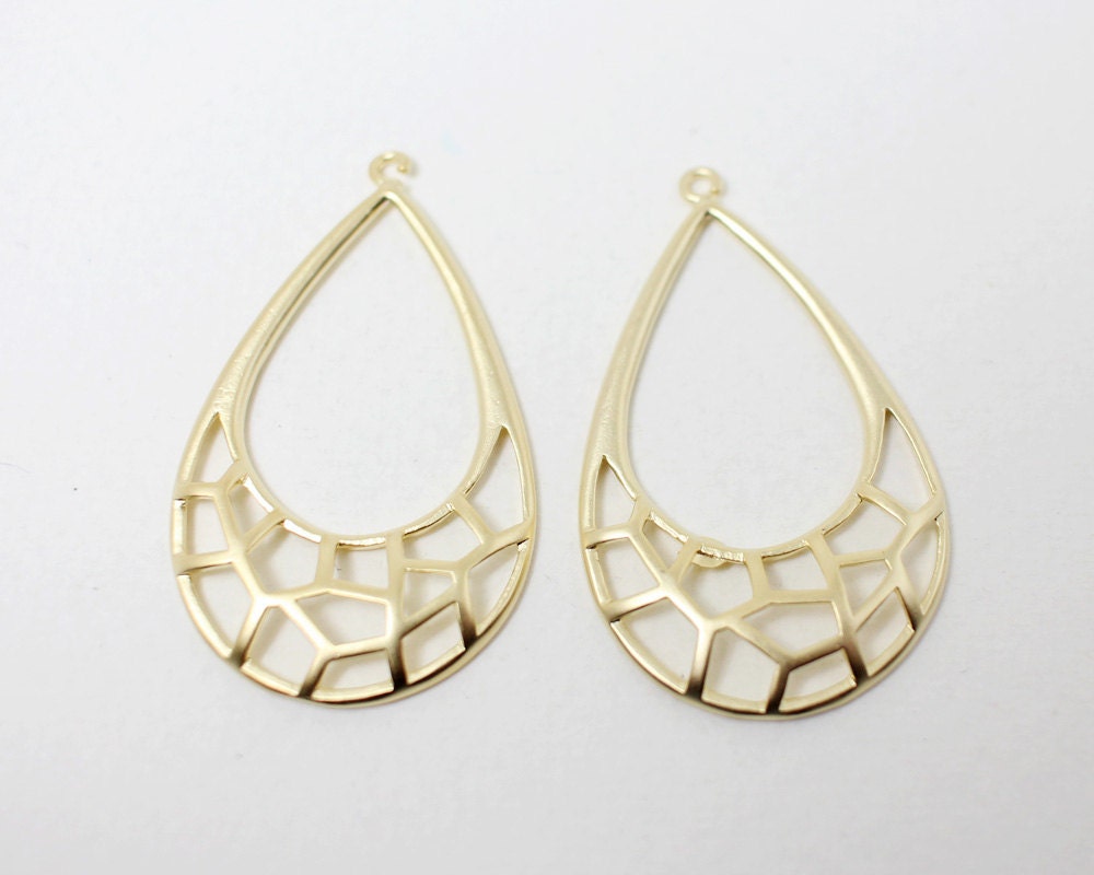 [P0326]2pcs/Half Net Drop TearDrop Pendant/Brass/Matte Gold/24x38mm