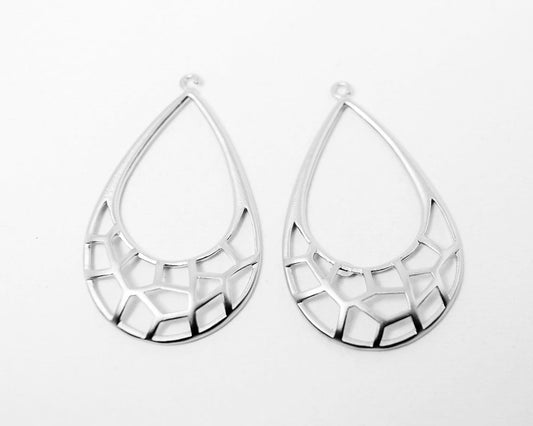 [P0326]2pcs/Half Net Drop TearDrop Pendant/Brass/Matte Rhodium/24x38mm