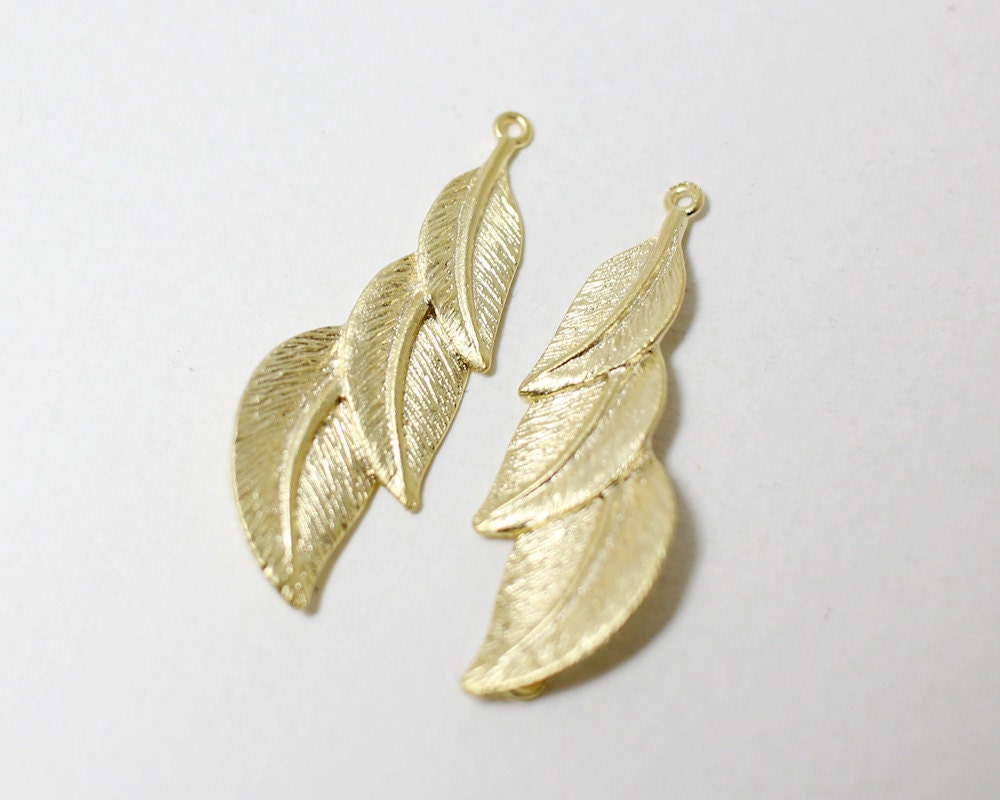 [P0327]1Pair(Left &Right)/Tree Leaves Pendant For Earrings/Brass/Matte Gold/11x31mm