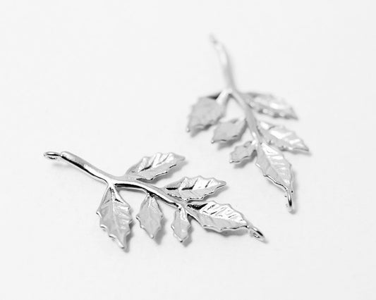 [P0329]2pcs/Leaves On Branch Pendant/Brass/Matte Rhodium/17x30mm