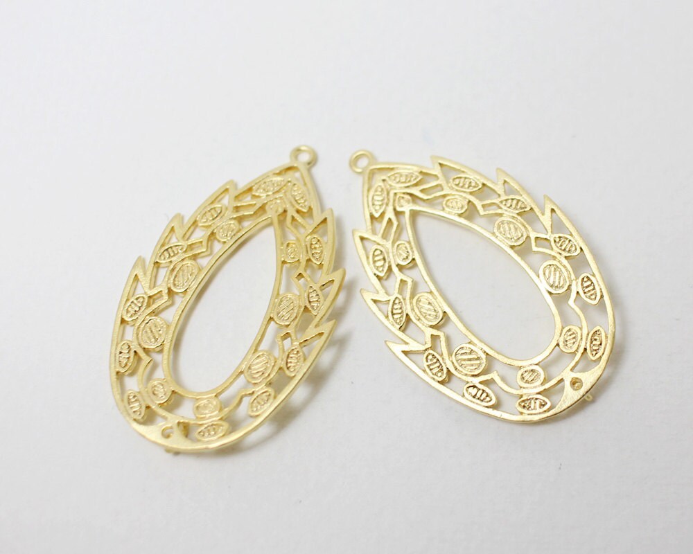 [P0331]2pcs/Fire Shape Drop Pendant/Brass/Matte Gold/24x38mm