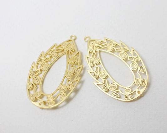 [P0331]2pcs/Fire Shape Drop Pendant/Brass/Matte Gold/24x38mm