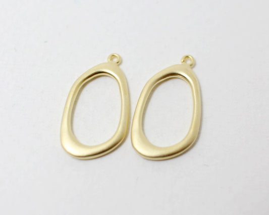 [P0344]2pcs/Oval Pendant/Brass/Matte Gold/13x22mm