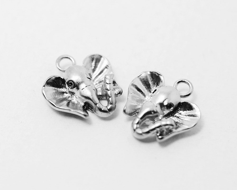 [P0346]2pcs/Cz Eyed Elephant Head Pendant/Brass/Matte Rhodium/11x11.5mm