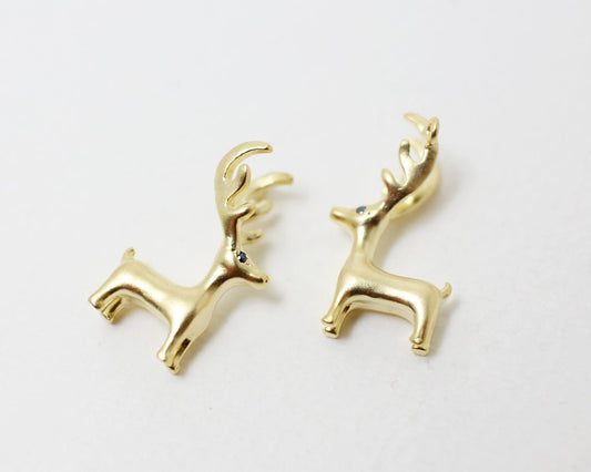 [P0349]2pcs/Cz Eyed Deer Pendant/Brass/Matte Gold/11x19mm