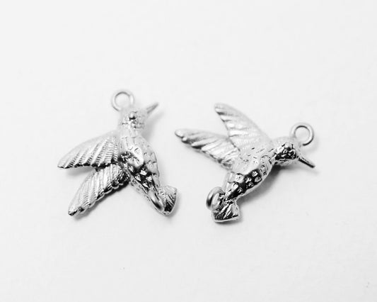 [P0352]2pcs/Humming Bird Pendant/Brass/Matte Rhodium/16x17mm