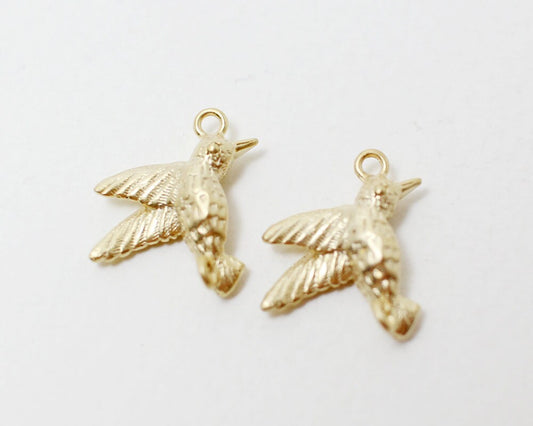 [P0352]2pcs/Humming Bird Pendant/Brass/Matte Gold/16x17mm