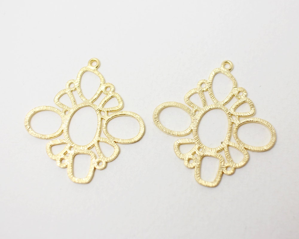 [P0355]2pcs/Circles Rhombus Pendant/Brass/Matte Gold/32x34mm