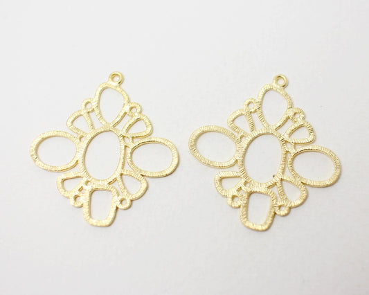 [P0355]2pcs/Circles Rhombus Pendant/Brass/Matte Gold/32x34mm