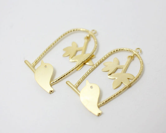 [P0357]2pcs/Bird Swing Pendant/Brass/Matte Gold/32x18mm